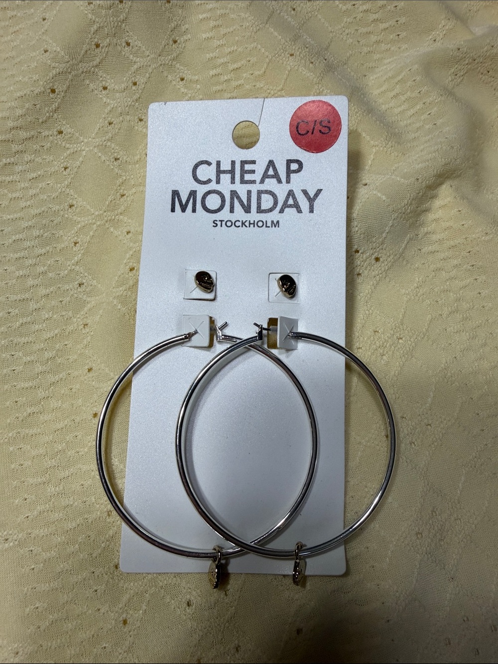 Cheap Monday Silver Hoop Earrings with Small Charms and studs!